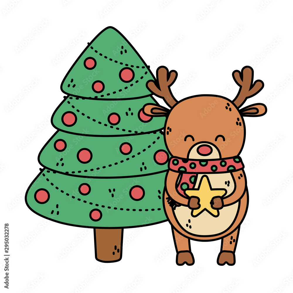 reindeer with tree balls star decoration merry christmas