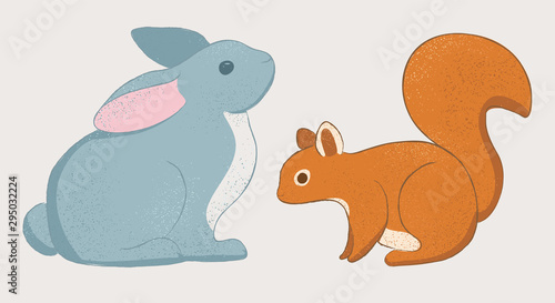 Cute rabbit and squirel