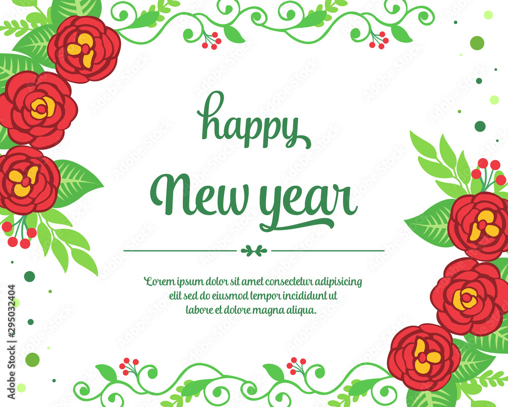 Pattern wallpaper of card happy new year, with art of red rose flower frame. Vector
