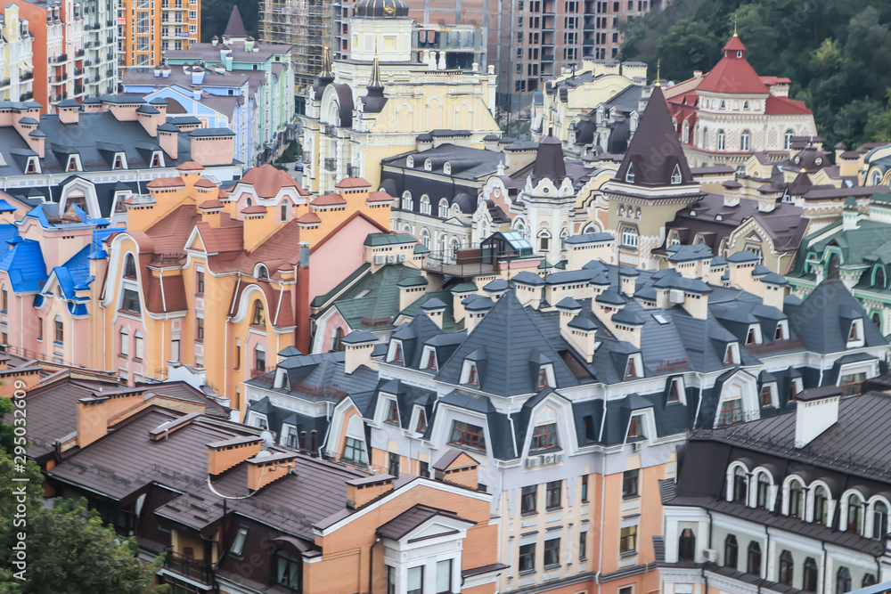 multi-colored roofs of houses