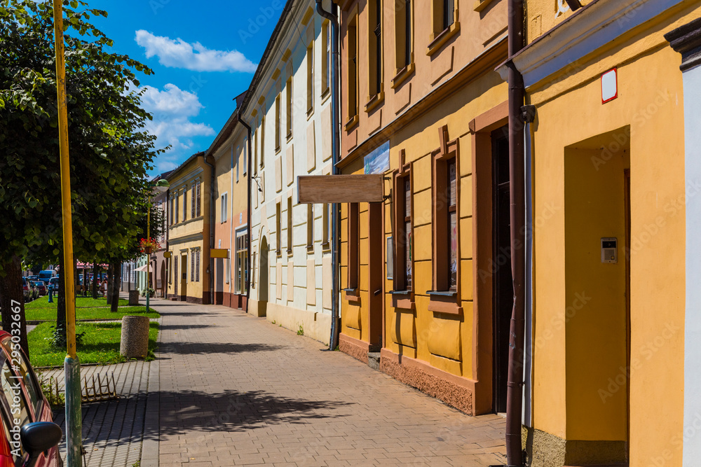  Street with ancient colorful houses. SLovakia. Europe.
