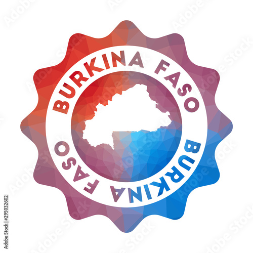 Burkina Faso low poly logo. Colorful gradient travel logo of the country in geometric style. Multicolored polygonal Burkina Faso rounded sign with map for your infographics.