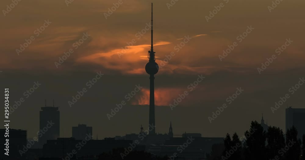 View over Berlin, Germany at sunrise with TV tower. Timelapse. View over Berlin, Germany at sunrise with TV tower. Timelapse.