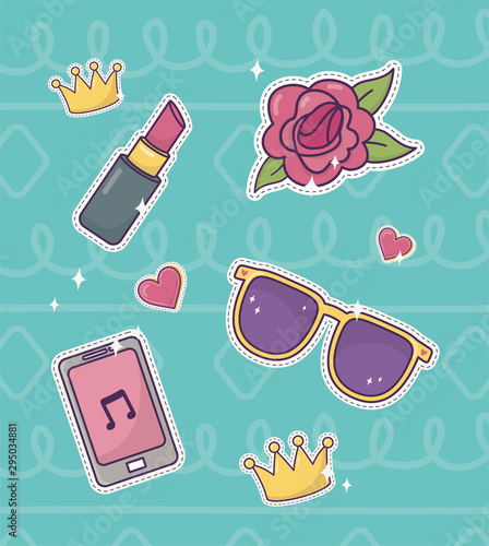 flower sunglasses lipstick and smartphone decoration fashion patches