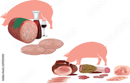 maiale rosa con salami e mortadella macelleria