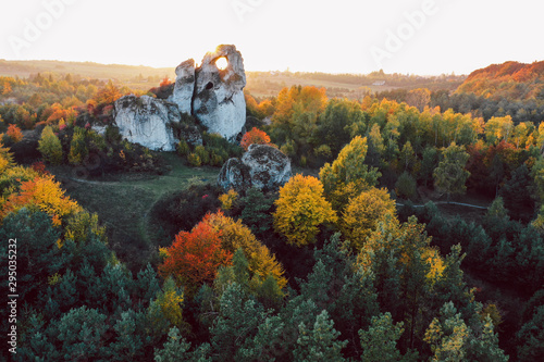 Fototapeta Naklejka Na Ścianę i Meble -  A panoramic view of the unique Okiennik rock in Poland with a large natural window