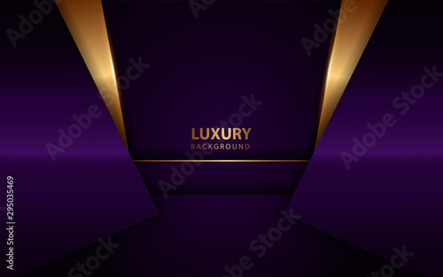 Abstract purple background a combination with golden decoration. Modern and luxury overlapping layers style concept for use frame, cover, banner, card, corporate, business, advertising