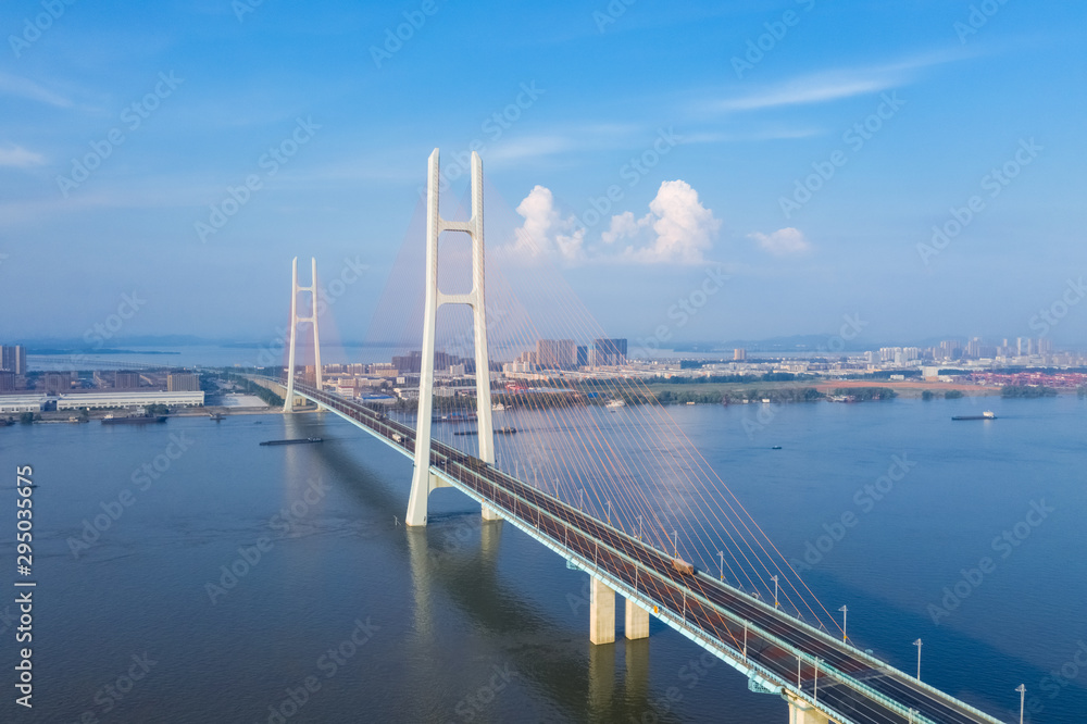 aerial view of cable-stayed bridge