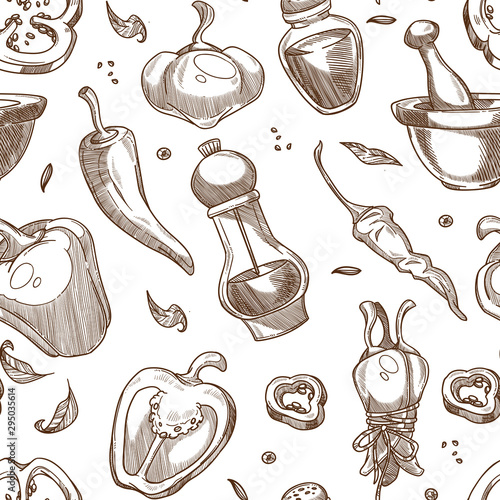 Peppers various types hand drawn sketch pattern