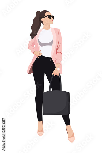 Women dressed in stylish trendy clothes - female fashion illustration
