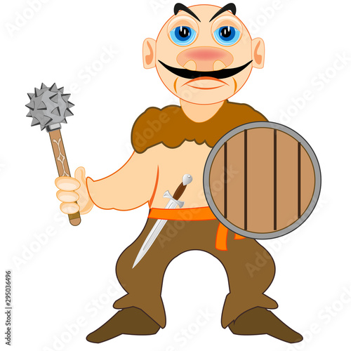 Medieval warrior barbarian on white background is insulated