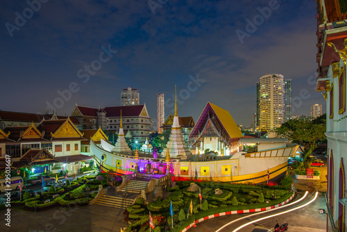 BANGKOK, THAILAND - September 24, 2019 : Wat Yannawa, the boat's temple, at twilight time.