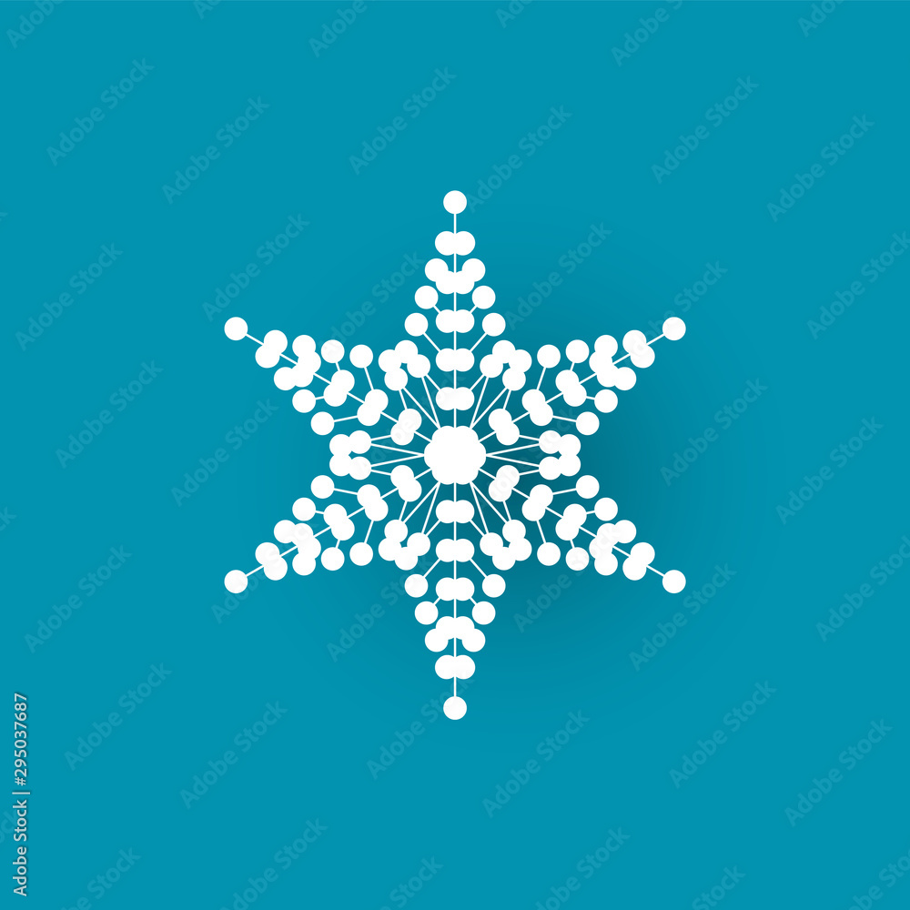 Snowflake cut out icon isolated on blue. Winter symbol, xmas flake New Year and Christmas sign, frozen crystal frozen element, vector paper object
