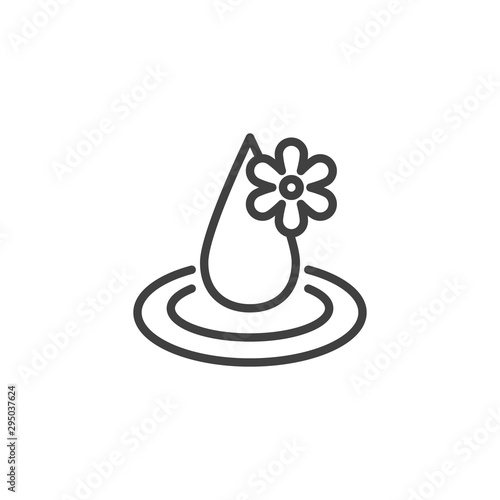 Aromatherapy oil line icon. linear style sign for mobile concept and web design. Aroma oil drop with flower outline vector icon. Symbol, logo illustration. Vector graphics