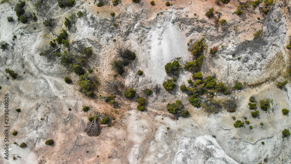 Yellowstone Mammoth Hot Springs, aerial view of rocks and their beautiful colors