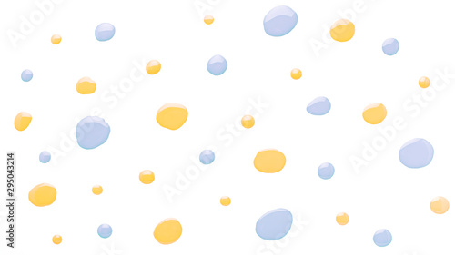 Nail polish drops pattern background in trendy pastel blue and yellow colors. Abstract paint circles background for beauty and fashion, copy space