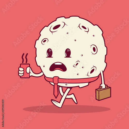 Moon character Working late night vector illustration. Motivation, business design concept