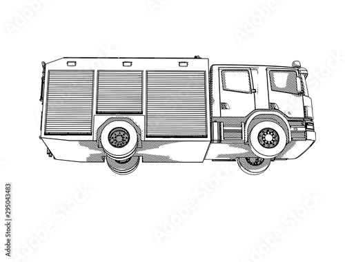 sketch of a fire truck with hatching vector