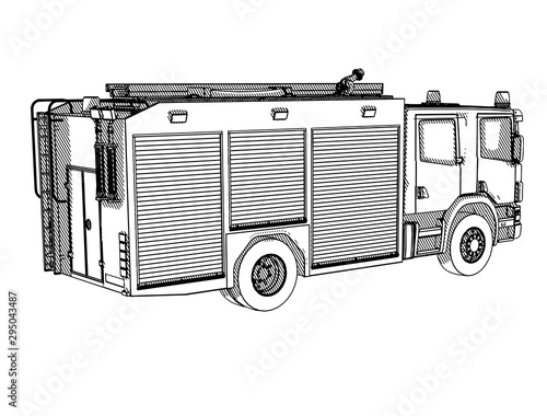 sketch of a fire truck with hatching vector