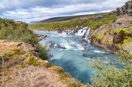 Amazing waterfalls of Hraunfossar and Barnafoss, Iceland