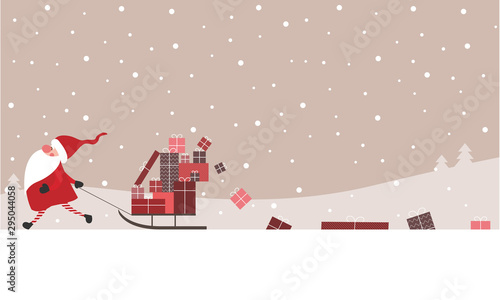 Geschenkkarte, Weihnachtswichtel zieht Schlitten mit Geschenken hinter sich her, Banner