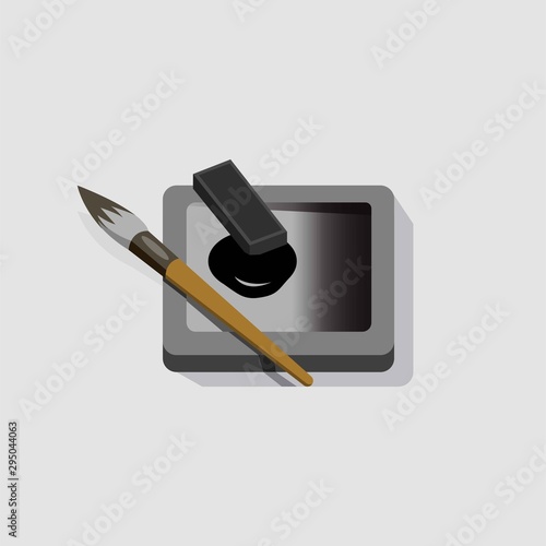 calligraphy ink, ink stone, and brush, sumi ink illustration symbol, icon,