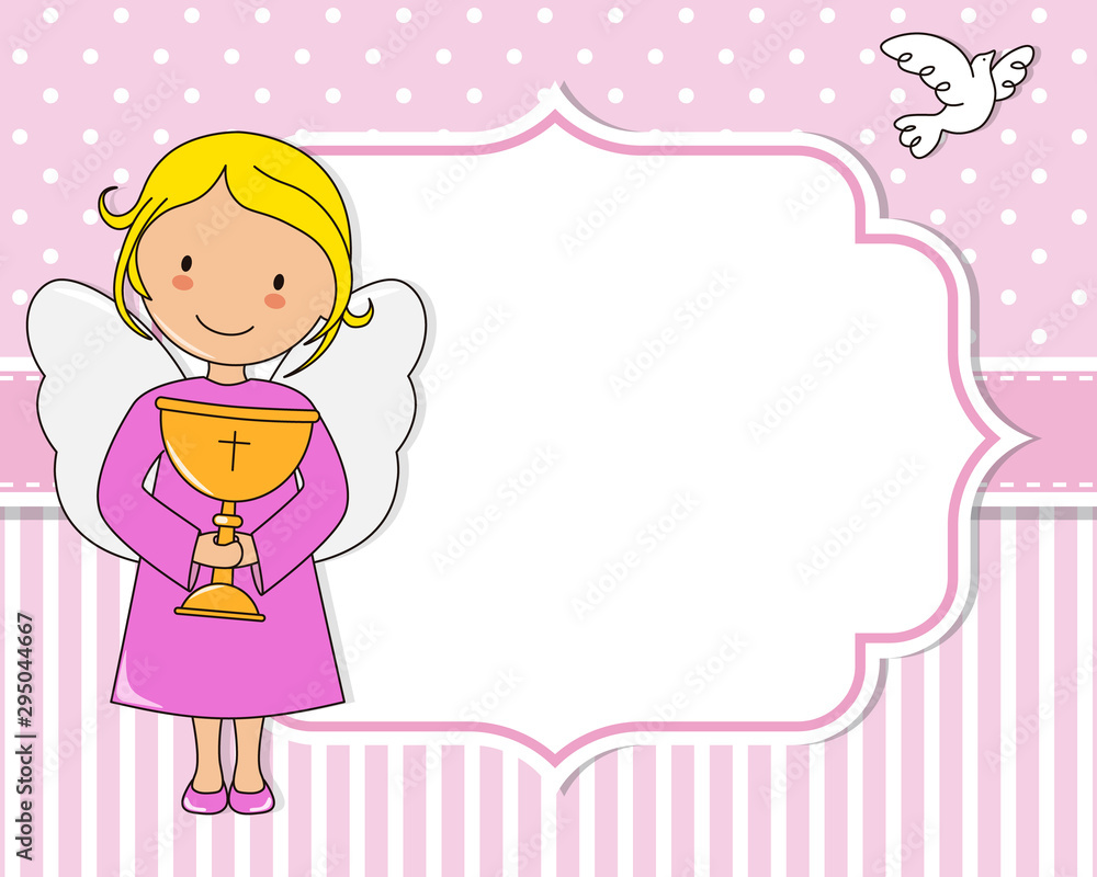 Angel with chalice. Frame with space for text or photo Angel with chalice. Frame with space for text or photo
