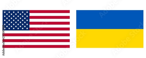 American and Ukrainian national flags, set of flags