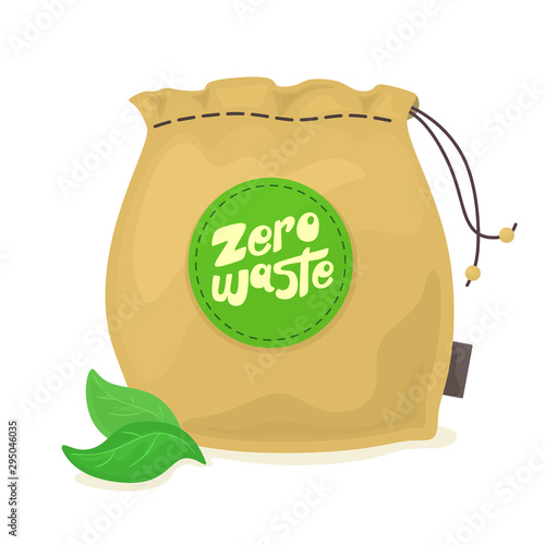 Ecological bag for products with the slogan Zero Vaste. Vector isolate in cartoon flat style. Say no to the plastic. photo