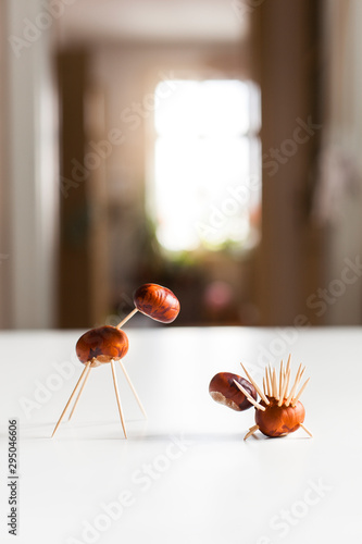 Chestnut animals with toothpick. made of chestnuts. Chestnut harvest in autumn season. © Lukas Bast