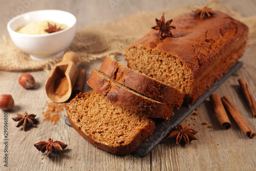 Canvas gingerbread cake with spices and ingredients