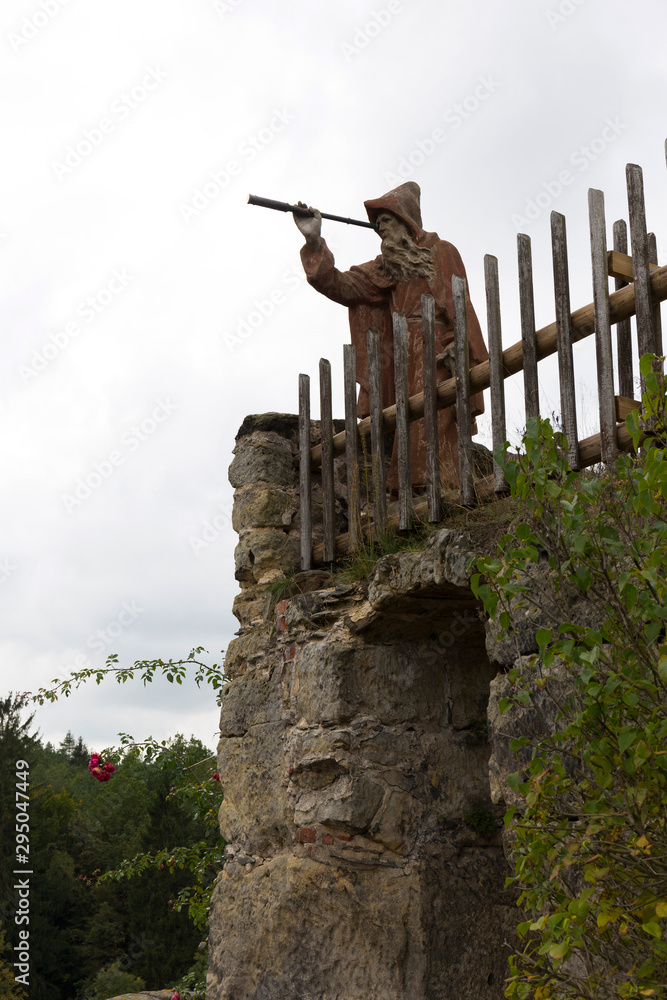 Details of the impregnable medieval rock castle Sloup from the 13th century in northern Bohemia, Czech Republic