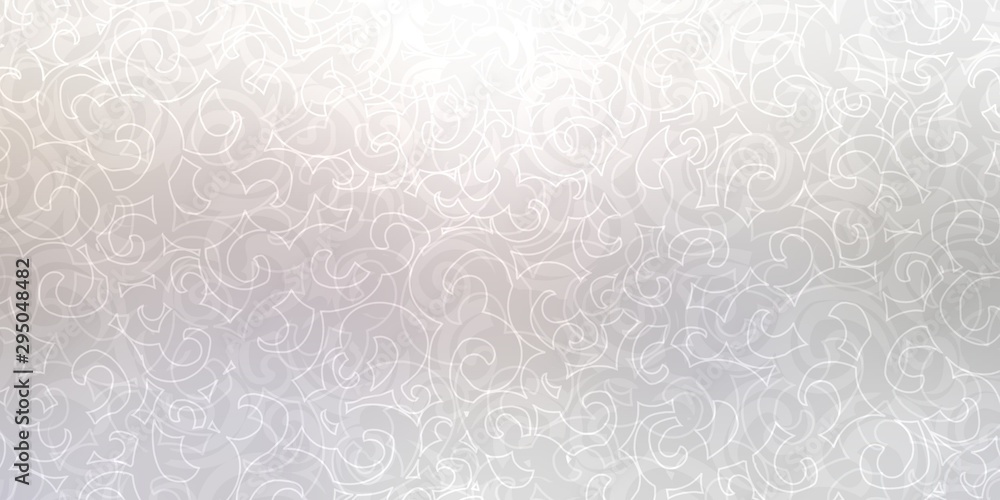 Light silver twirls subtle background. Lens flare. Textured pattern illustration. Shiny curls ornament.