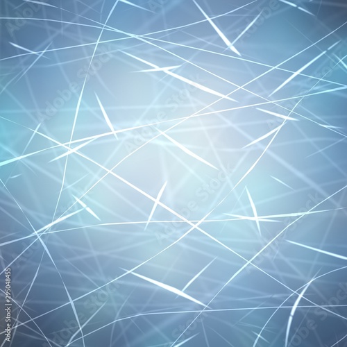 Blue cold ice abstract texture. Scratches and cracks plexus pattern. Smoky vegnette background. Winter decor.