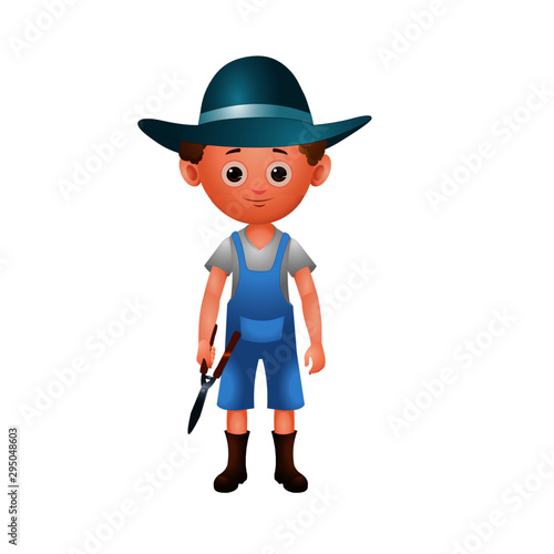 Frontal View of Gardener - Cartoon Vector Image
