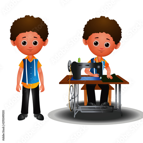 Male Tailor working on Tailoring Table - Cartoon Vector Image Stock Vector  | Adobe Stock