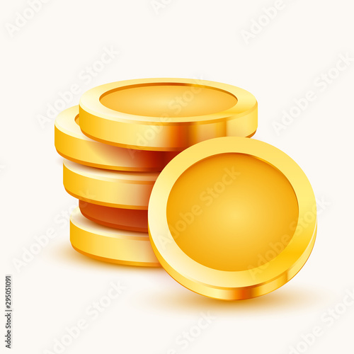 Stack of golden coins isolated on white background.
