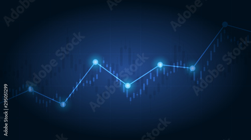 Abstract financial graph with uptrend line and bar chart of stock market on blue color background