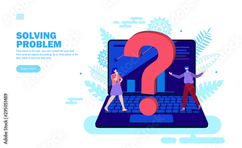 Question mark on computer, Team looking for software solutions
