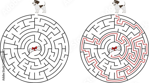 Cartoon Vector Illustration of Education Maze or Labyrinth Game for Preschool Children with Funny Dog