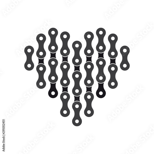 Vector black heart created from bike chain. Isolated on white background.