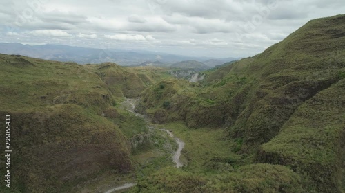 Mountain province in the Philippines, Pinatubo. Road in a mountain gorge, view from above. Mountain gorge.