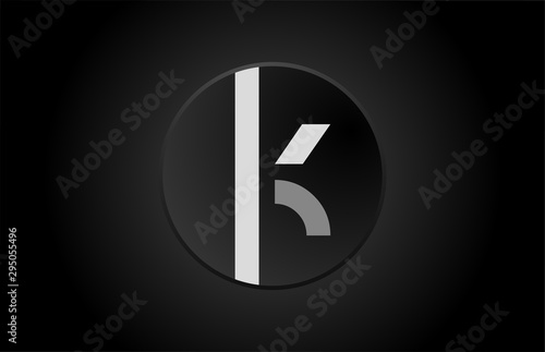 black and white alphabet letter k circle logo icon design