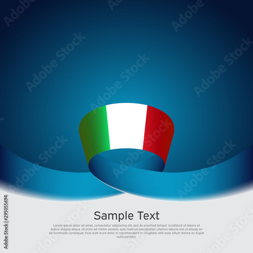 Italy flag background. Wavy ribbon color flag of italy on a blue white background. National poster. Vector tricolor design. State italian patriotic banner, flyer, cover