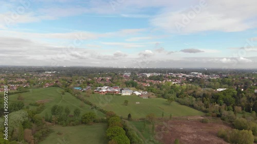 Birmingham Viewed From Solihull Nature Reserve Spring Cloudy Blue Sky Aerial 4K photo