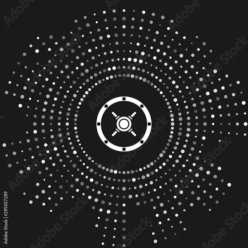 White Safe icon isolated on grey background. The door safe a bank vault with a combination lock. Reliable Data Protection. Abstract circle random dots. Vector Illustration