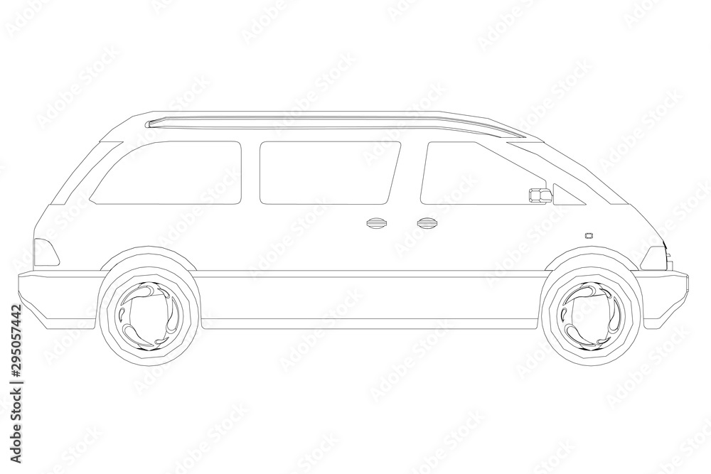 Wagon outline isolated on a white background. Side view. Vector illustration.