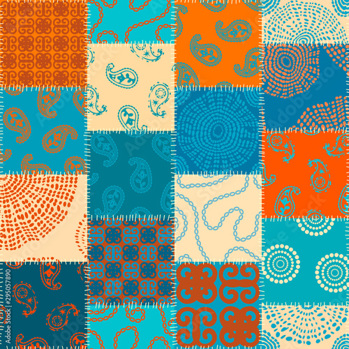 Patchwork textile pattern. Seamless quilting design background.