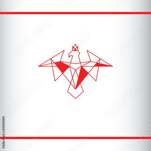 Red eagle with a crown on the head. Modern heraldic symbol. Polygonal geometric style. Vector logo design template.