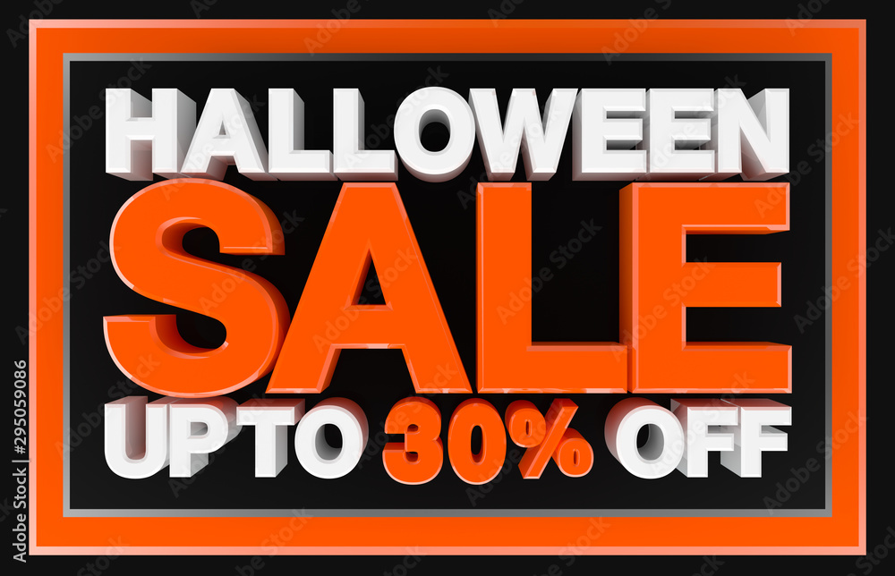 Halloween sale up to 30  % off banner, 3d rendering